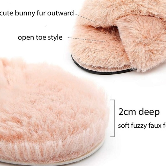 Pink plush fuzzy crisscross house slippers S, M, L NWT - Picture 3 of 4